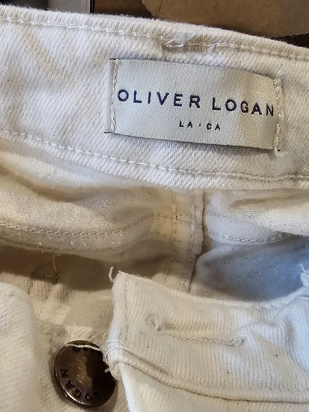 Oliver Logan Wide Leg Crop Jeans Size 28 Ecru Cream Raw Hem High Rise Denim - Picture 5 of 5